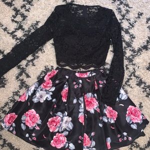 Sparkly black top with a floral skirt!
